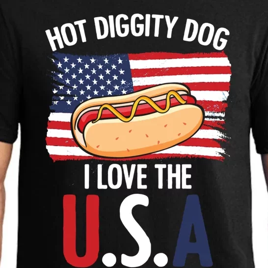 Hot Diggity Dog I Love Usa 4th Of July Hotdog Bun Lover Gift Pajama Set