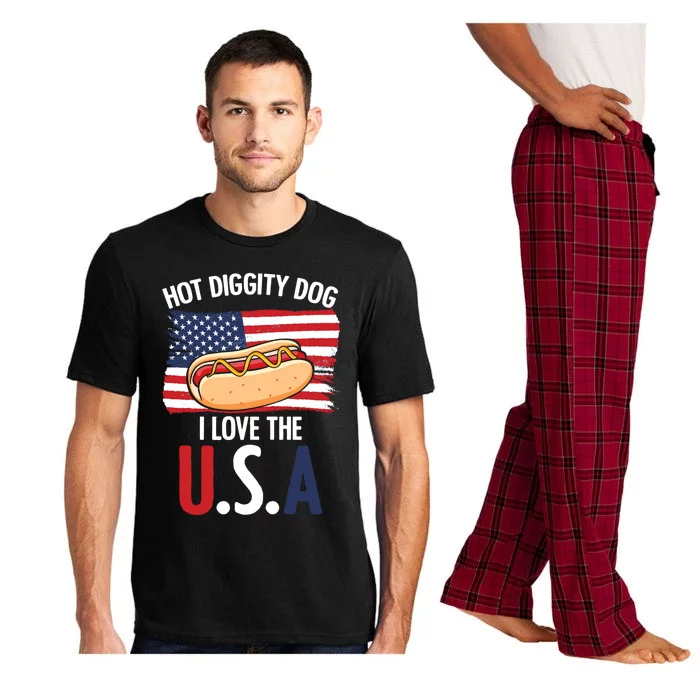 Hot Diggity Dog I Love Usa 4th Of July Hotdog Bun Lover Gift Pajama Set