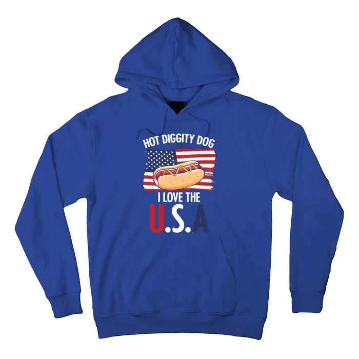 Hot Diggity Dog I Love Usa 4th Of July Hotdog Bun Lover Gift Hoodie