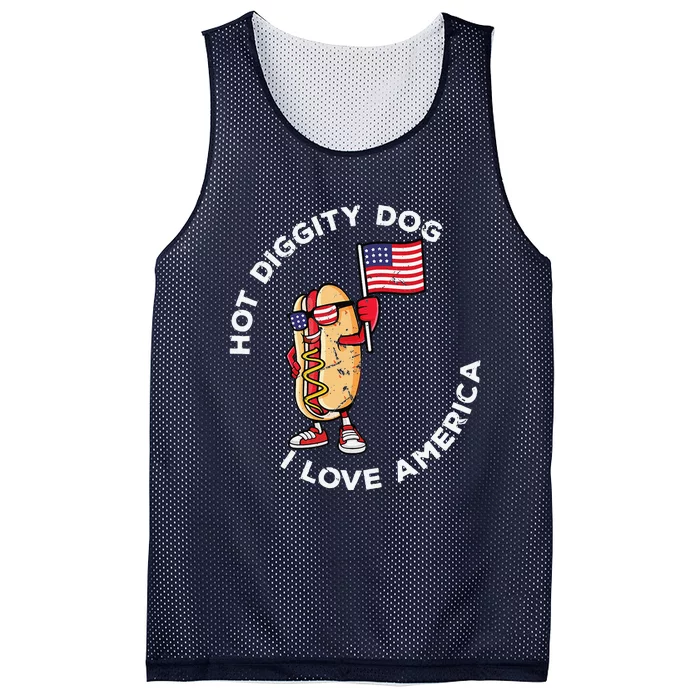 Hot Diggity Dog July 4th America Patriotic Picnic USA Funny Mesh Reversible Basketball Jersey Tank