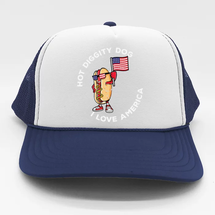 Hot Diggity Dog July 4th America Patriotic Picnic USA Funny Trucker Hat