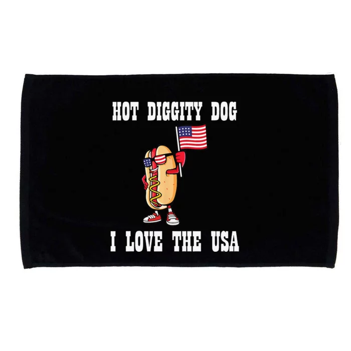 Hot Diggity Dog July 4th Patriotic BBQ Picnic America Funny Gift Microfiber Hand Towel