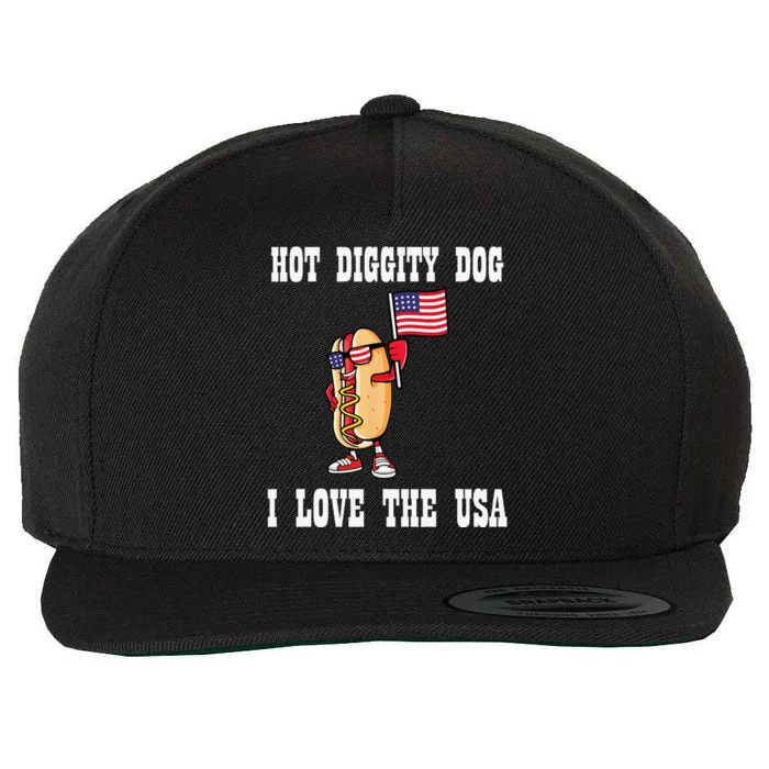 Hot Diggity Dog July 4th Patriotic BBQ Picnic America Funny Gift Wool Snapback Cap