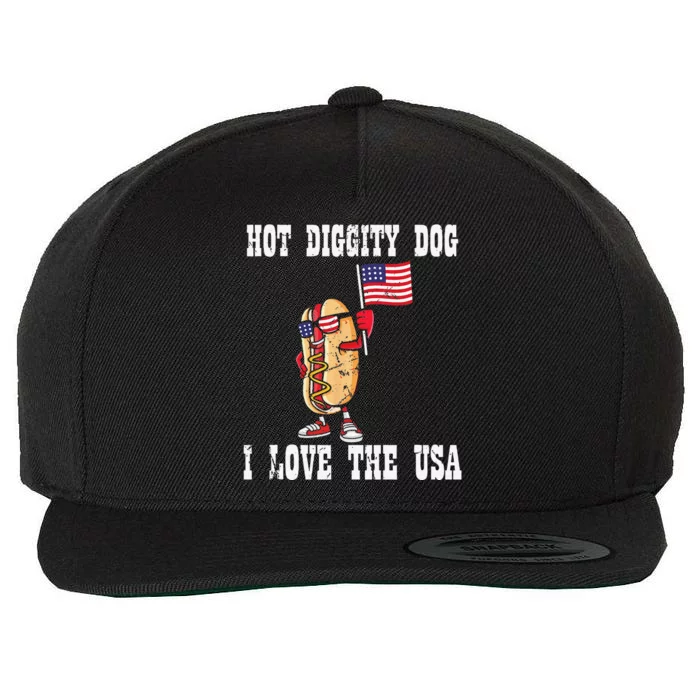 Hot Diggity Dog July 4th Patriotic BBQ Picnic America Funny Wool Snapback Cap