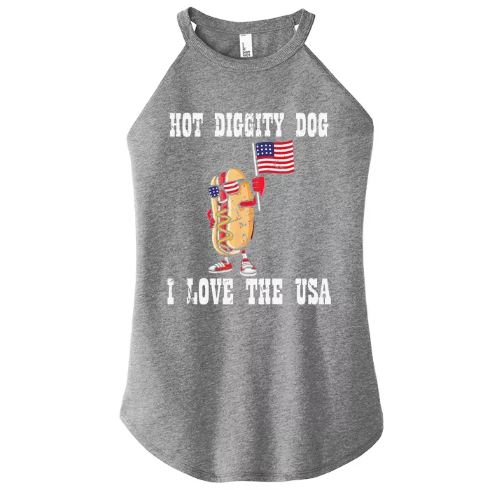 Hot Diggity Dog July 4th Patriotic BBQ Picnic America Funny Women’s Perfect Tri Rocker Tank