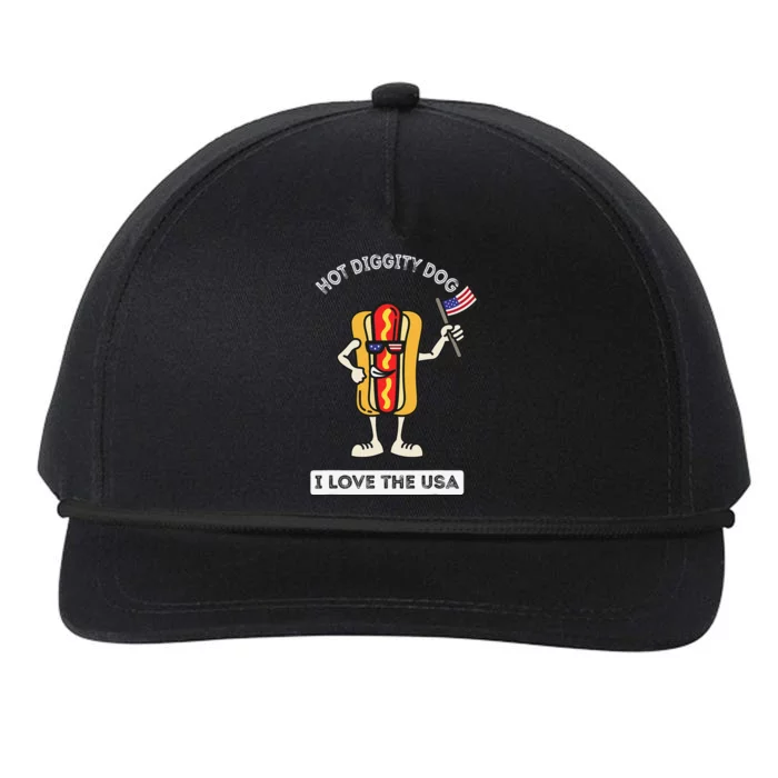 Hot Diggity Dog July 4th Patriotic BBQ Picnic Cookout Funny Snapback Five-Panel Rope Hat