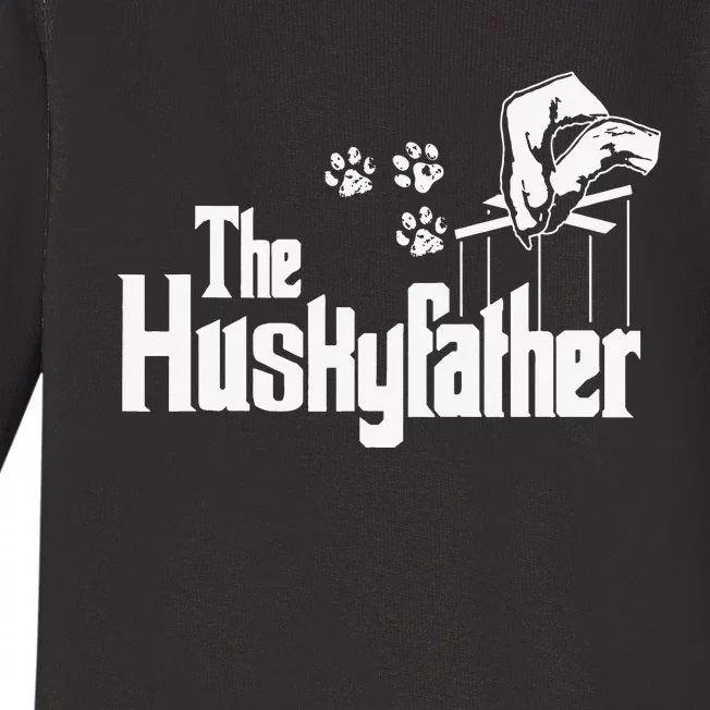 Huskyfather Dog Dad Puppy Paw Print Fun Animal FathersDay Baby Long Sleeve Bodysuit