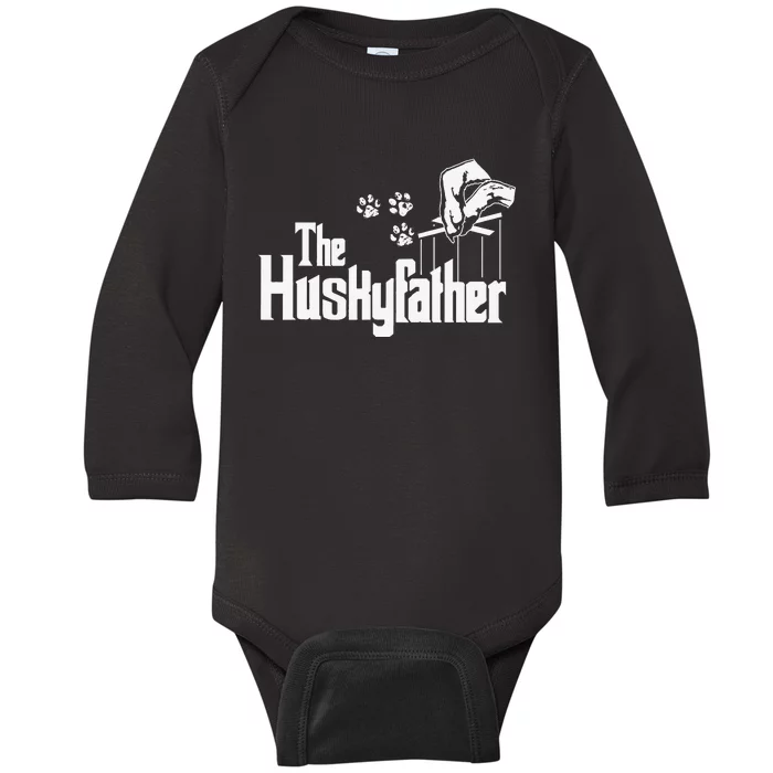 Huskyfather Dog Dad Puppy Paw Print Fun Animal FathersDay Baby Long Sleeve Bodysuit