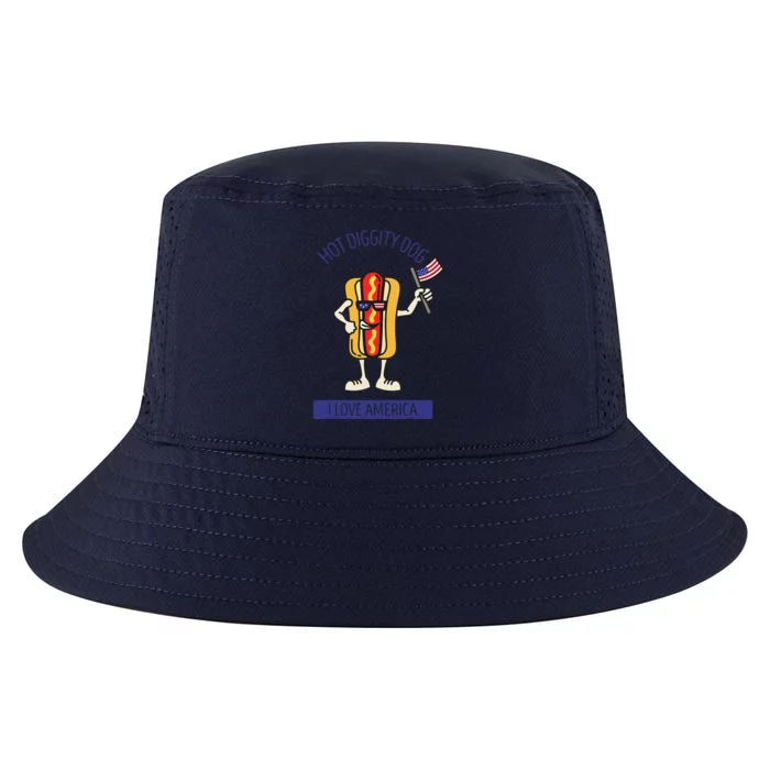 Hot Diggity Dog July 4th Patriotic BBQ Picnic USA Funny Gift Cool Comfort Performance Bucket Hat