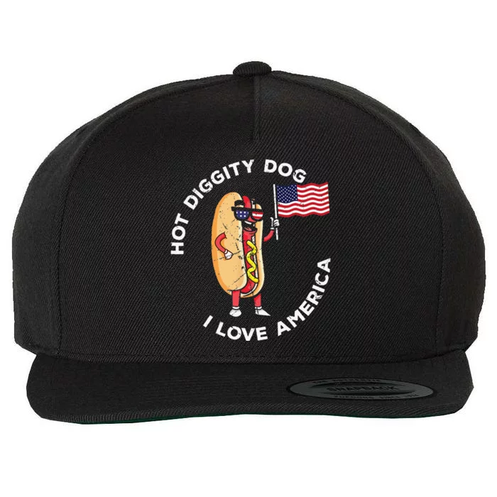 Hot Diggity Dog July 4th Patriotic BBQ Picnic USA Funny Wool Snapback Cap