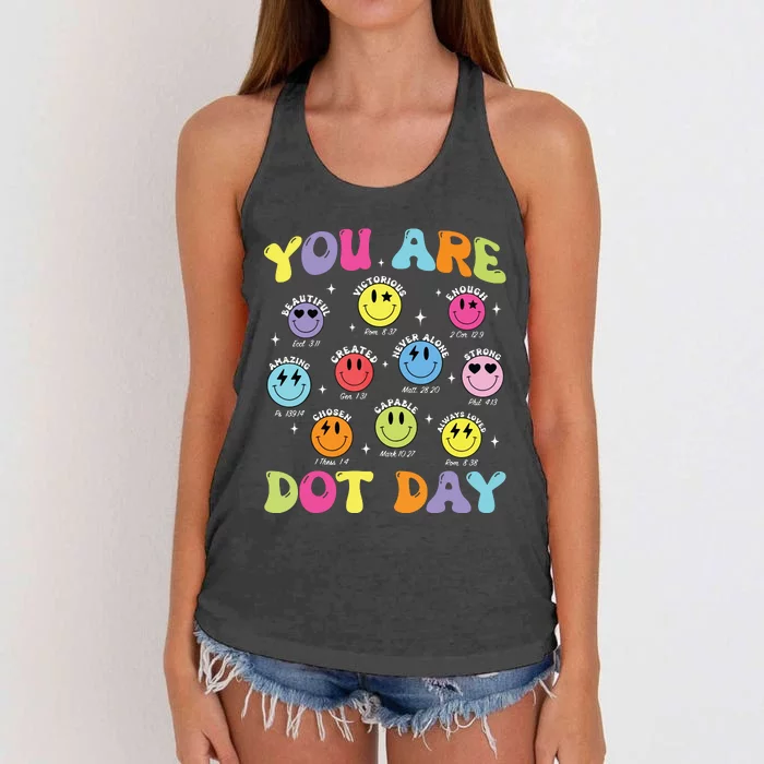 Happy Dot Day Teacher Smile Face Women's Knotted Racerback Tank