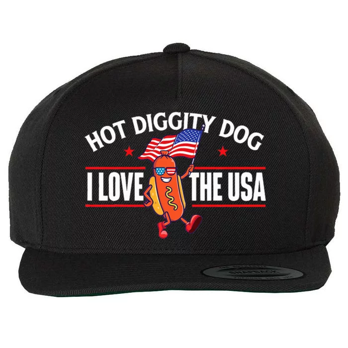 Hot Diggity Dog Usa American Flag Wool Snapback Cap