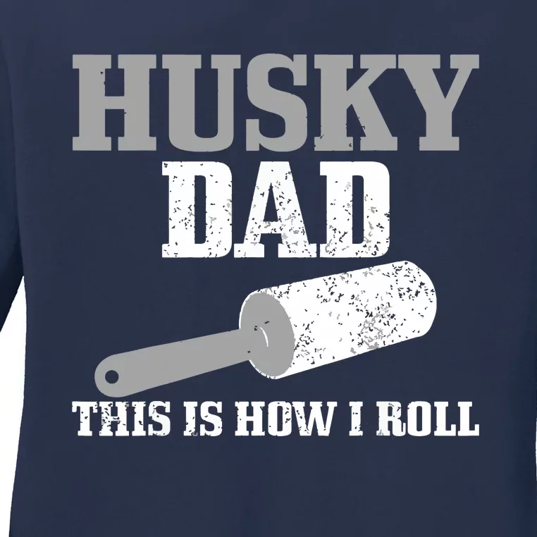 Husky Dad Dog Hair Funny Siberian Husky Ladies Long Sleeve Shirt