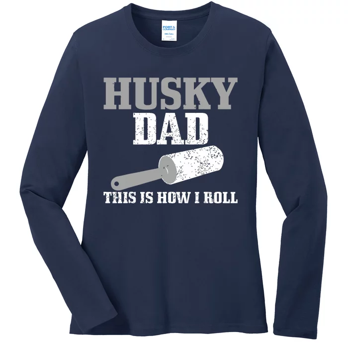 Husky Dad Dog Hair Funny Siberian Husky Ladies Long Sleeve Shirt