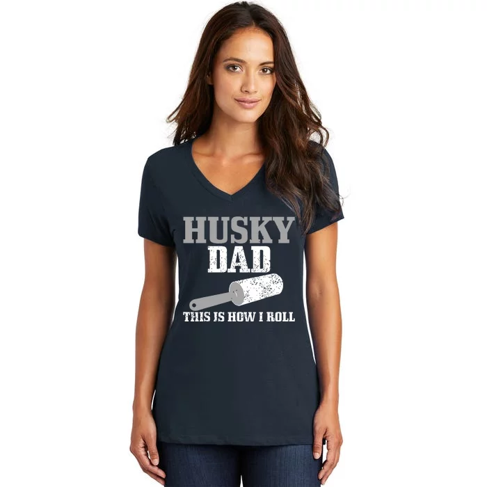 Husky Dad Dog Hair Funny Siberian Husky Women's V-Neck T-Shirt