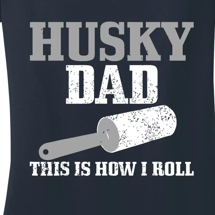 Husky Dad Dog Hair Funny Siberian Husky Women's V-Neck T-Shirt