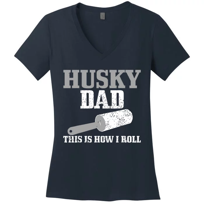 Husky Dad Dog Hair Funny Siberian Husky Women's V-Neck T-Shirt