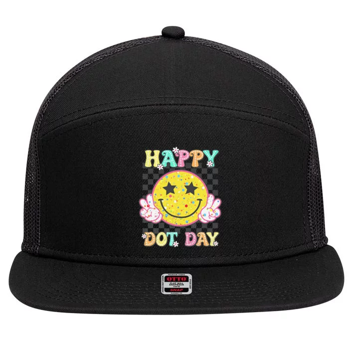 Happy Dot Day Hippie Flowers Smile Face Groovy Teacher Gift 7 Panel Mesh Trucker Snapback Hat