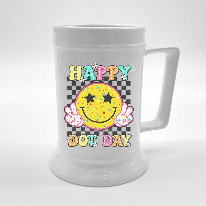 Happy Dot Day Hippie Flowers Smile Face Groovy Teacher Gift Front & Back Beer Stein