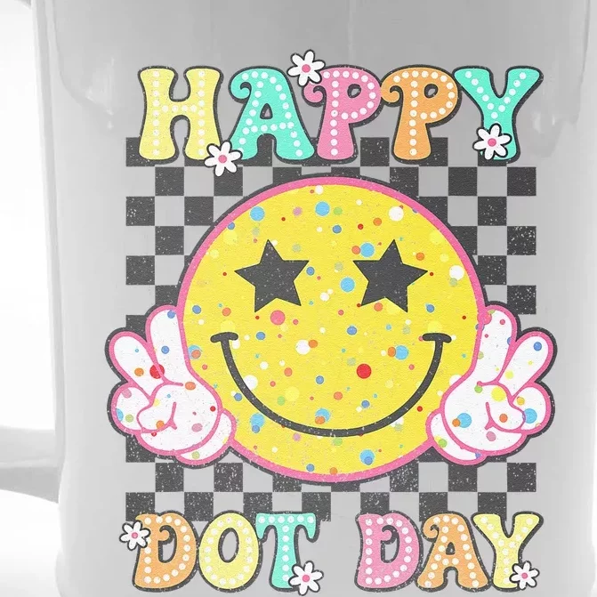 Happy Dot Day Hippie Flowers Smile Face Groovy Teacher Gift Front & Back Beer Stein