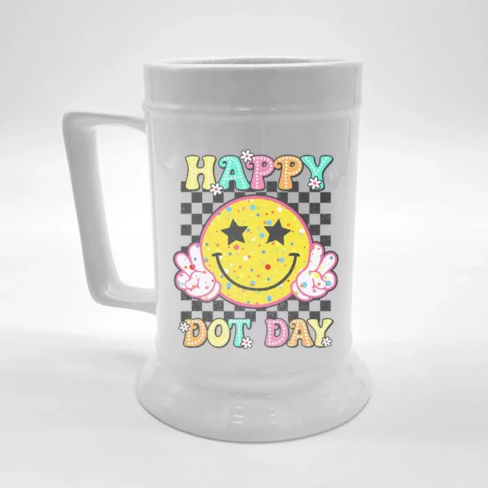 Happy Dot Day Hippie Flowers Smile Face Groovy Teacher Gift Front & Back Beer Stein