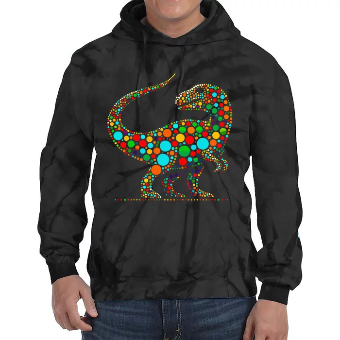 Happy Dot Day Colorful Polka Dot Dinosaur Tie Dye Hoodie