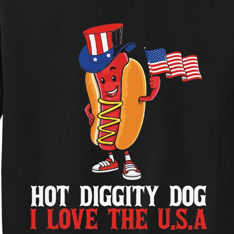 Hot Diggity Dog I Love The USA Happy 4th Of July Hotdog Sweatshirt