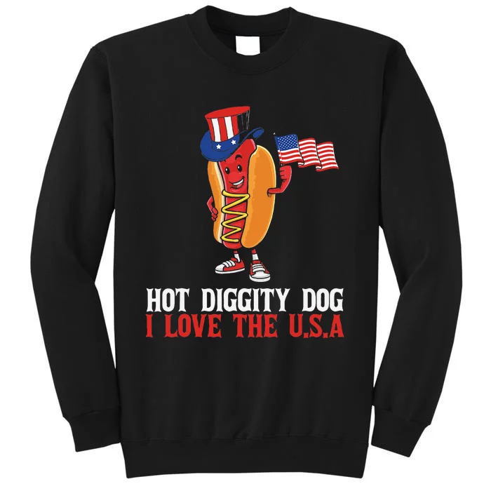 Hot Diggity Dog I Love The USA Happy 4th Of July Hotdog Sweatshirt