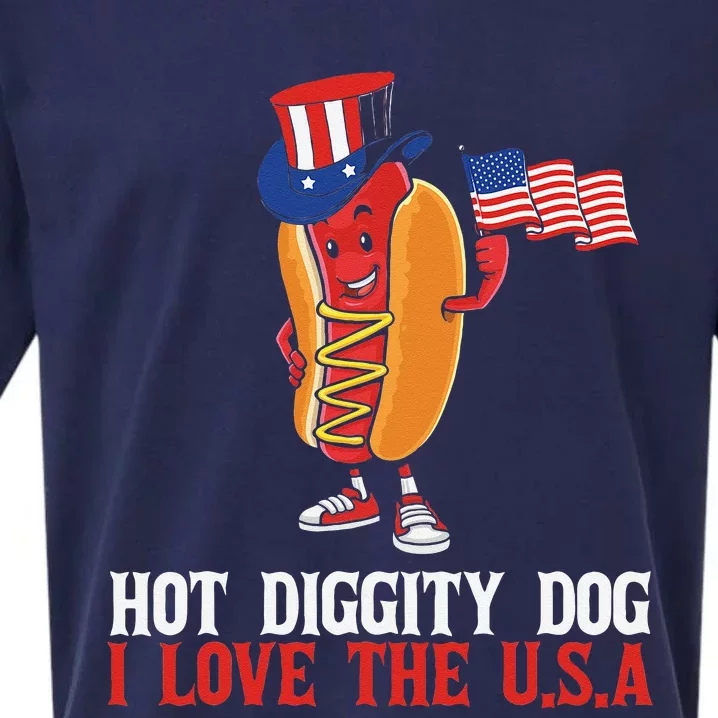 Hot Diggity Dog I Love The USA Happy 4th Of July Hotdog Sueded Cloud Jersey T-Shirt