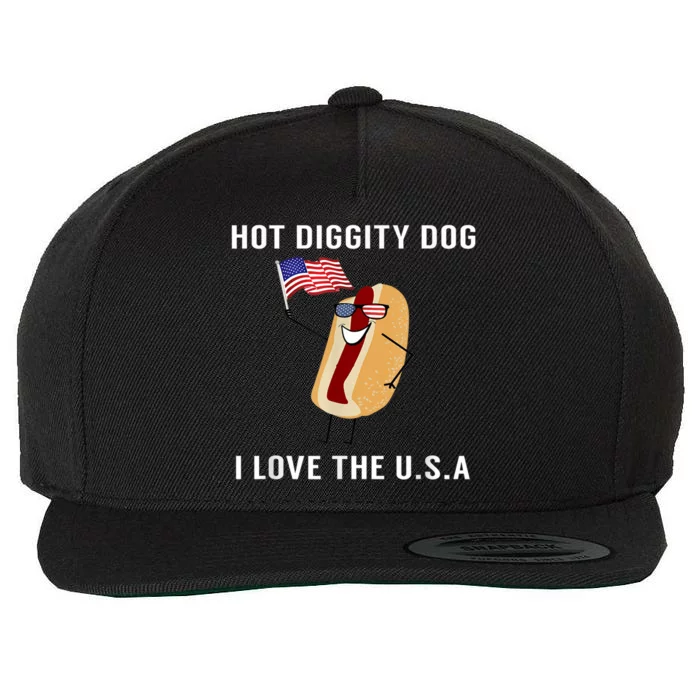 Hot Diggity Dog I Love Usa Gift Funny Fourth Of July Gift Wool Snapback Cap