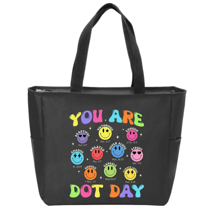 Happy Dot Day Teacher Smile Face Zip Tote Bag