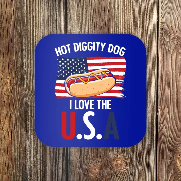 Hot Diggity Dog I Love Usa 4th Of July Hotdog Bun Lover Gift Coaster