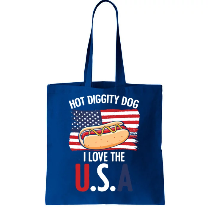 Hot Diggity Dog I Love Usa 4th Of July Hotdog Bun Lover Gift Tote Bag