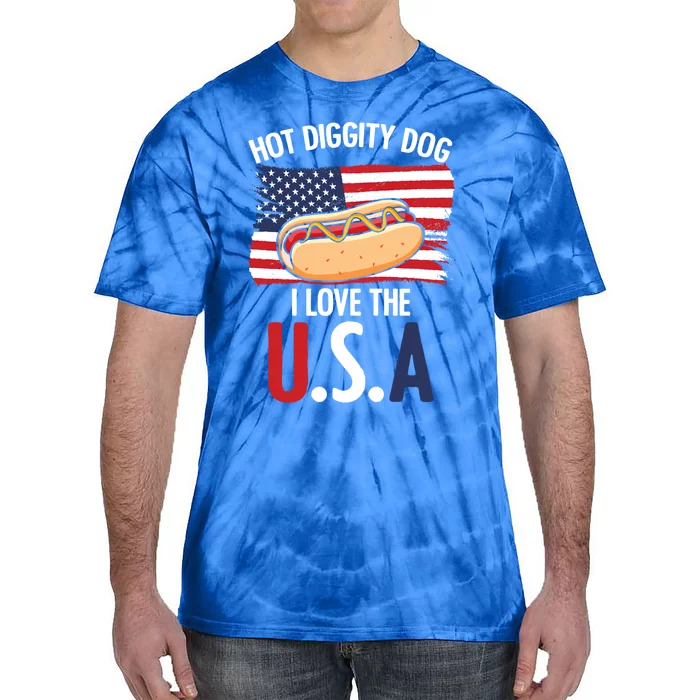 Hot Diggity Dog I Love Usa 4th Of July Hotdog Bun Lover Gift Tie-Dye T-Shirt