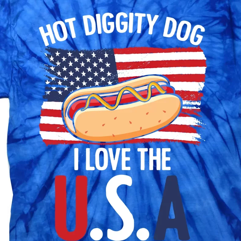 Hot Diggity Dog I Love Usa 4th Of July Hotdog Bun Lover Gift Tie-Dye T-Shirt