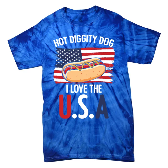 Hot Diggity Dog I Love Usa 4th Of July Hotdog Bun Lover Gift Tie-Dye T-Shirt