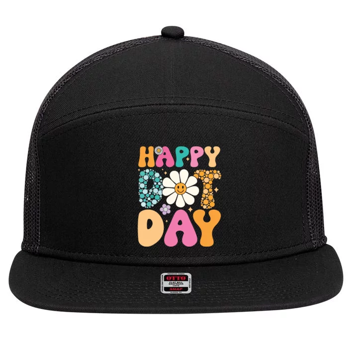 Happy Dot Day Hippie Flowers Smile Face Groovy Teacher 7 Panel Mesh Trucker Snapback Hat