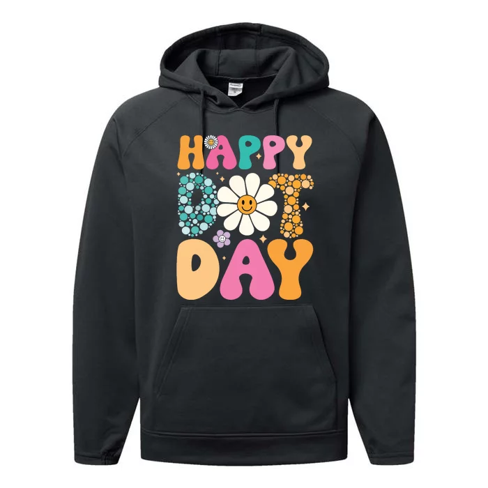 Happy Dot Day Hippie Flowers Smile Face Groovy Teacher Performance Fleece Hoodie