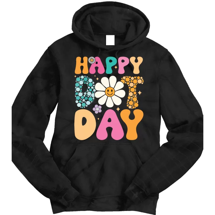 Happy Dot Day Hippie Flowers Smile Face Groovy Teacher Tie Dye Hoodie