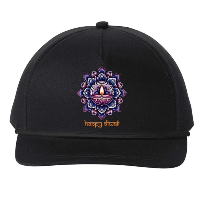 Happy Diwali Diya Oil Lamp Deepavali Festival Of Lights Snapback Five-Panel Rope Hat