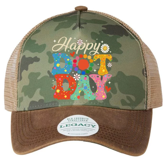 Happy Dot Day Hippie Flowers Smile Face Groovy Teacher Kids Legacy Tie Dye Trucker Hat