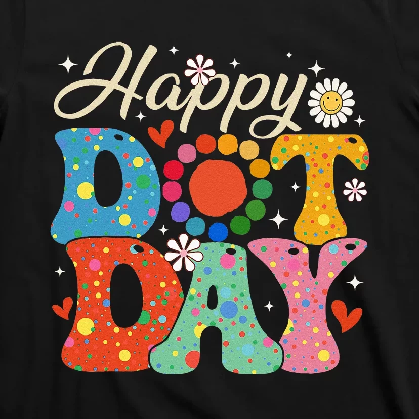 Happy Dot Day Hippie Flowers Smile Face Groovy Teacher Kids T-Shirt