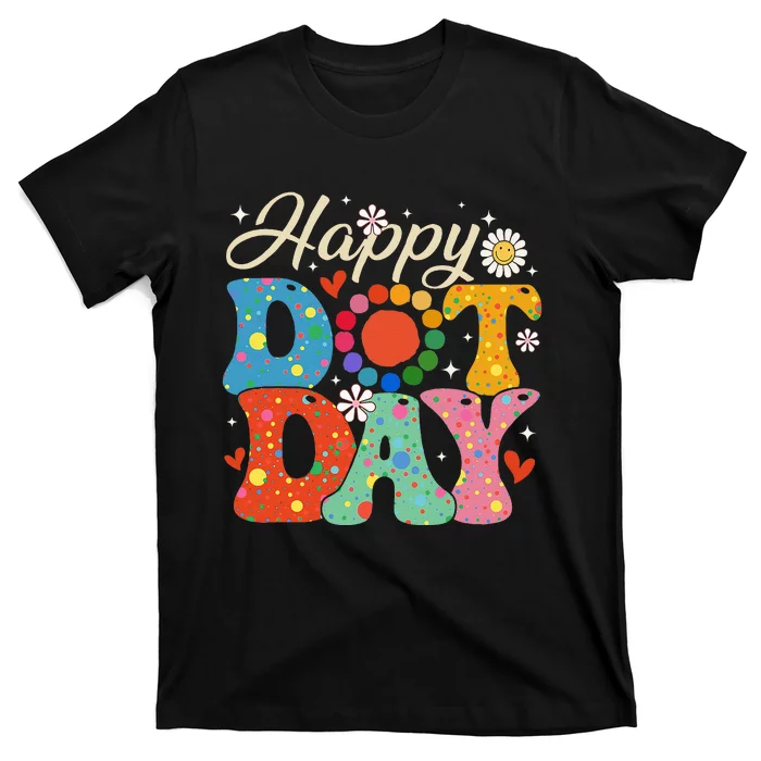 Happy Dot Day Hippie Flowers Smile Face Groovy Teacher Kids T-Shirt