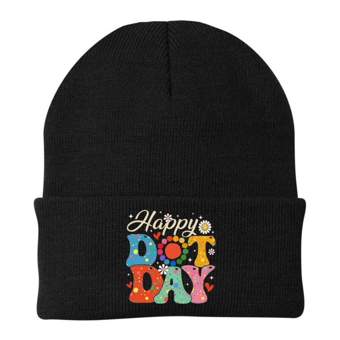 Happy Dot Day Hippie Flowers Smile Face Groovy Teacher Kids Knit Cap Winter Beanie