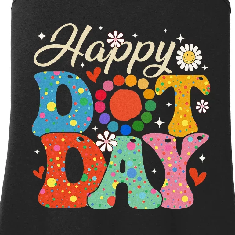 Happy Dot Day Hippie Flowers Smile Face Groovy Teacher Kids Ladies Essential Tank