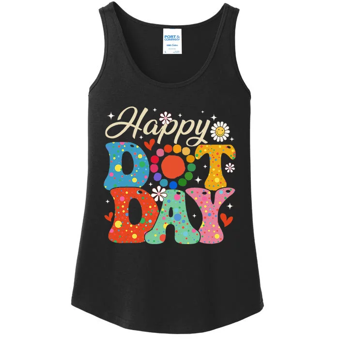 Happy Dot Day Hippie Flowers Smile Face Groovy Teacher Kids Ladies Essential Tank