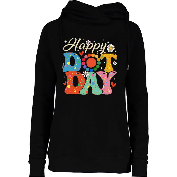 Happy Dot Day Hippie Flowers Smile Face Groovy Teacher Kids Womens Funnel Neck Pullover Hood