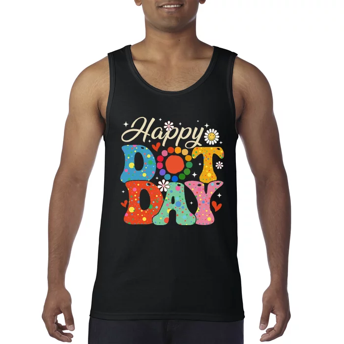 Happy Dot Day Hippie Flowers Smile Face Groovy Teacher Kids Tank Top