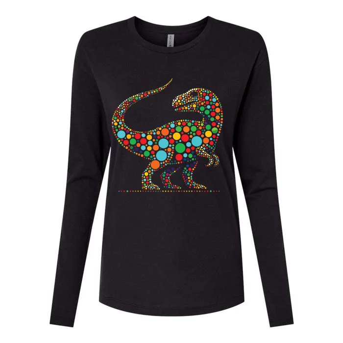 Happy Dot Day Colorful Polka Dot Dinosaur Womens Cotton Relaxed Long Sleeve T-Shirt