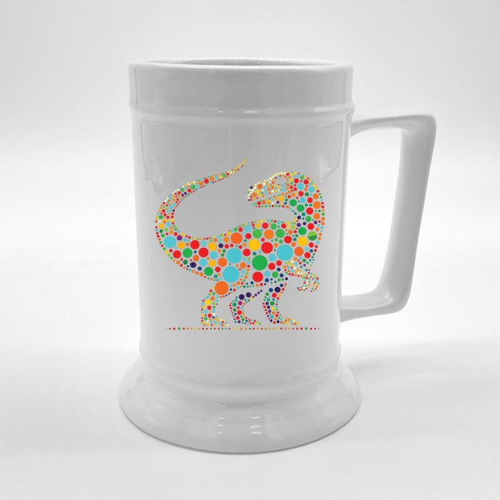 Happy Dot Day Colorful Polka Dot Dinosaur Front & Back Beer Stein